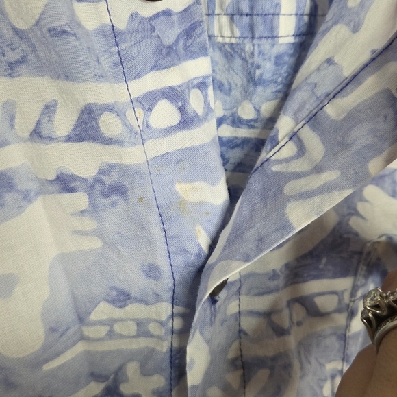 Nomadic Traders | Blue Tribal Hieroglyphic Print Short Sleeve Shirt Size XL - Picture 4 of 5